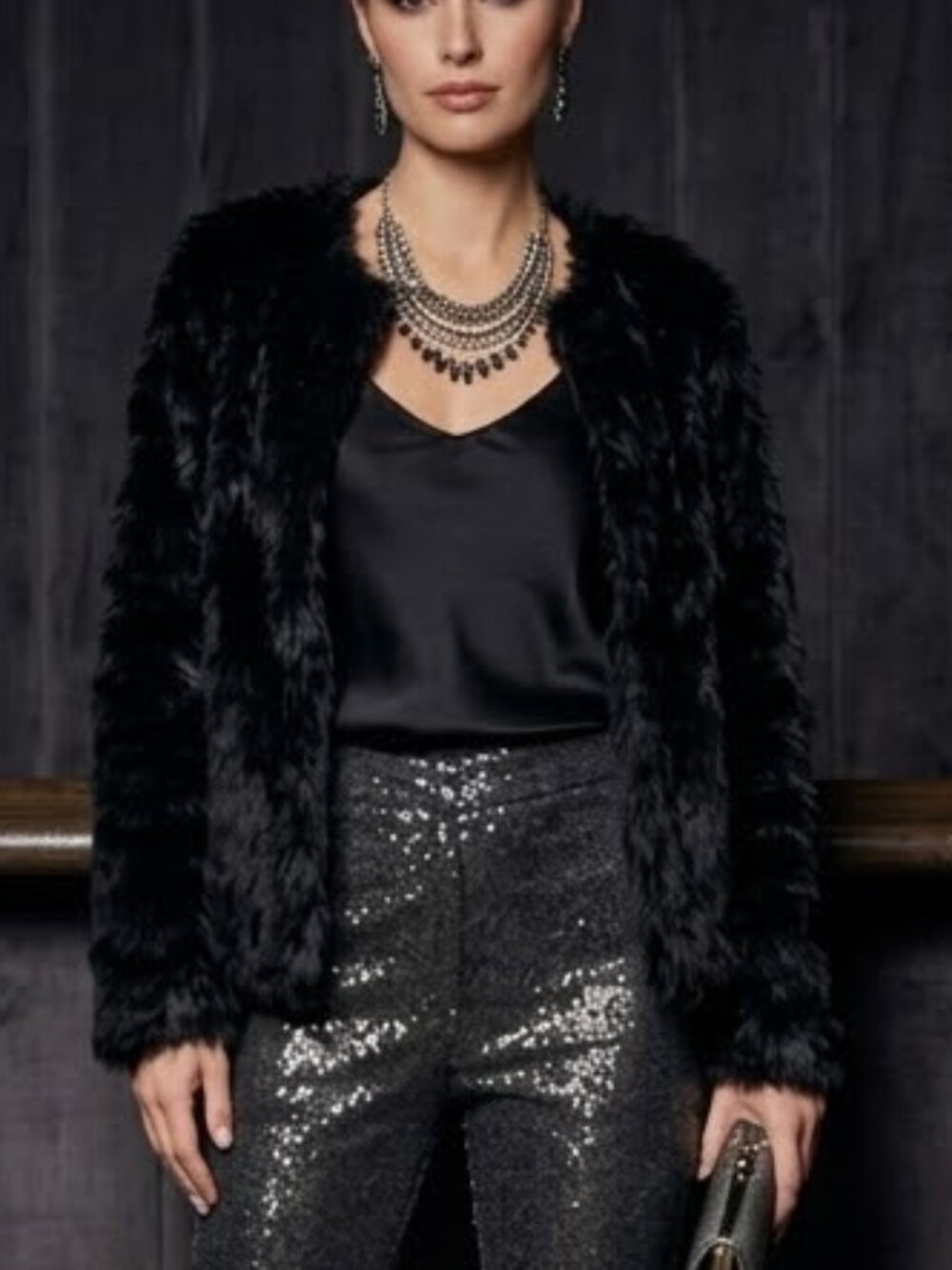 Yoki New York Black Faux Fur Collarless Jacket | Size S | Y2K Casual Chic